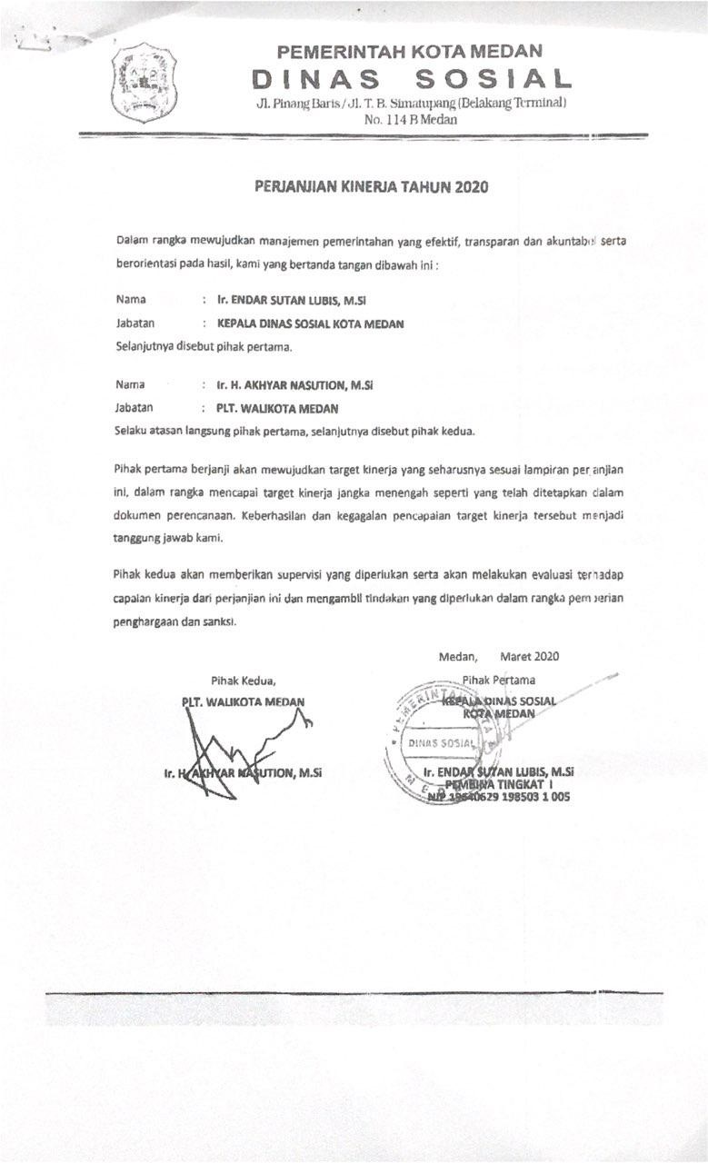 PERJANJIAN KINERJA Dinas Sosial Kota Tebing Tinggi